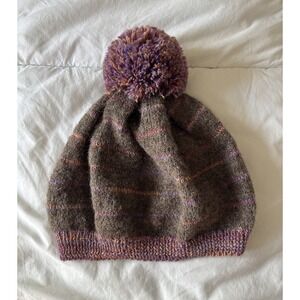 Classic Alpaca One Size Hat Pompom Beanie Striped Brown Orange Purple Snow Ski
